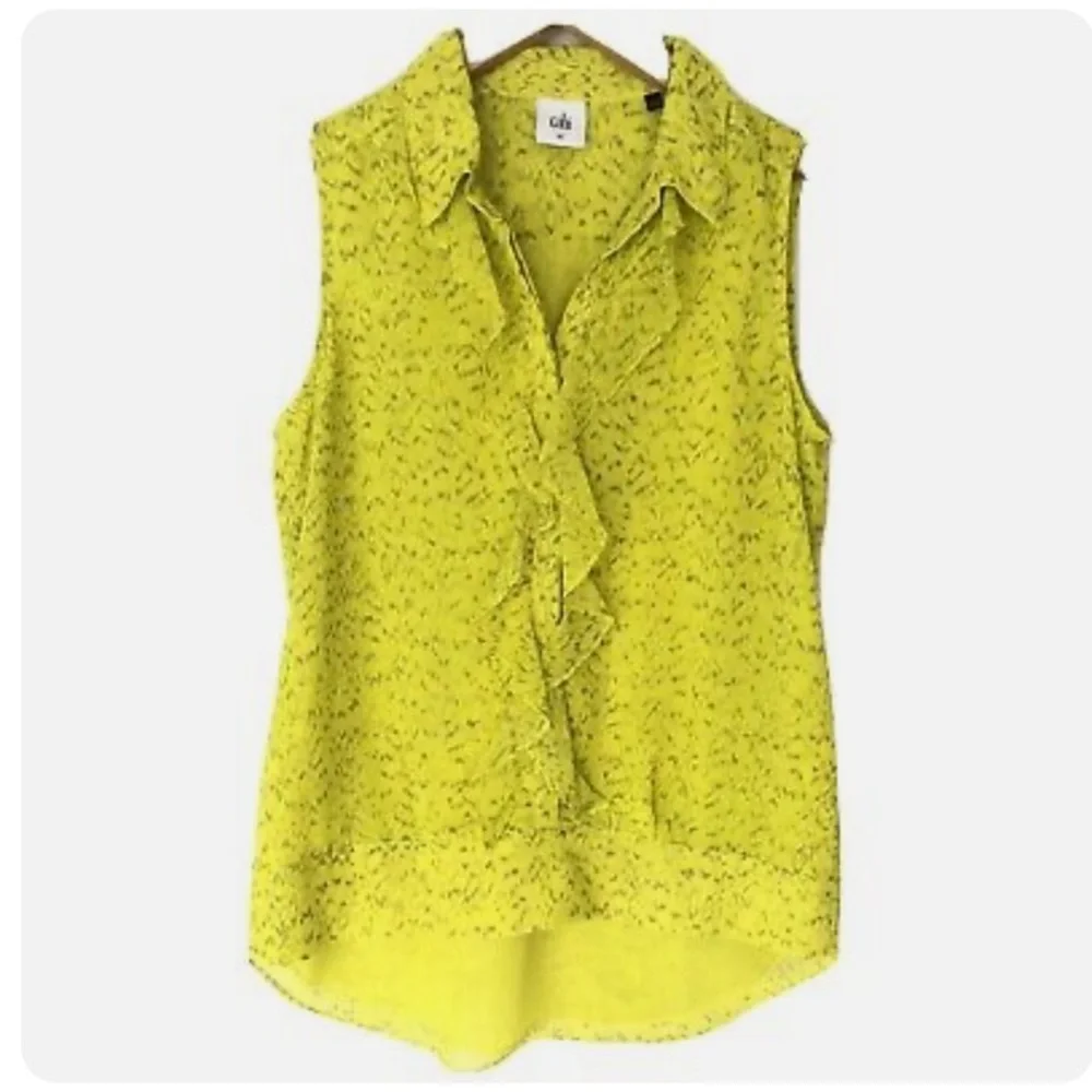 Cabi | Reign Ruffle Front Sleeveless Blouse Hi Low Hem Chartreuse #3071 - Picture 2 of 9